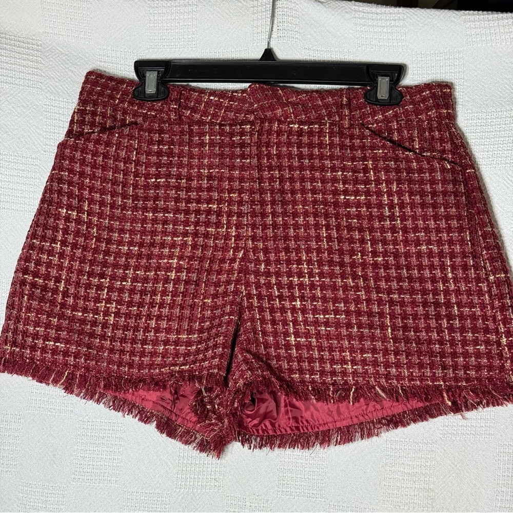 NWT Glam Women’s High Waist Tweed Shorts -‎ Maroon Size Large